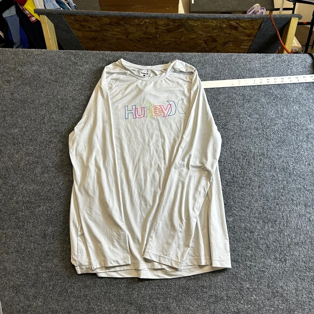 Hurley Rash Guard Mens XL White Rainbow Logo Long Sleeve Athletic Surf Shirt
